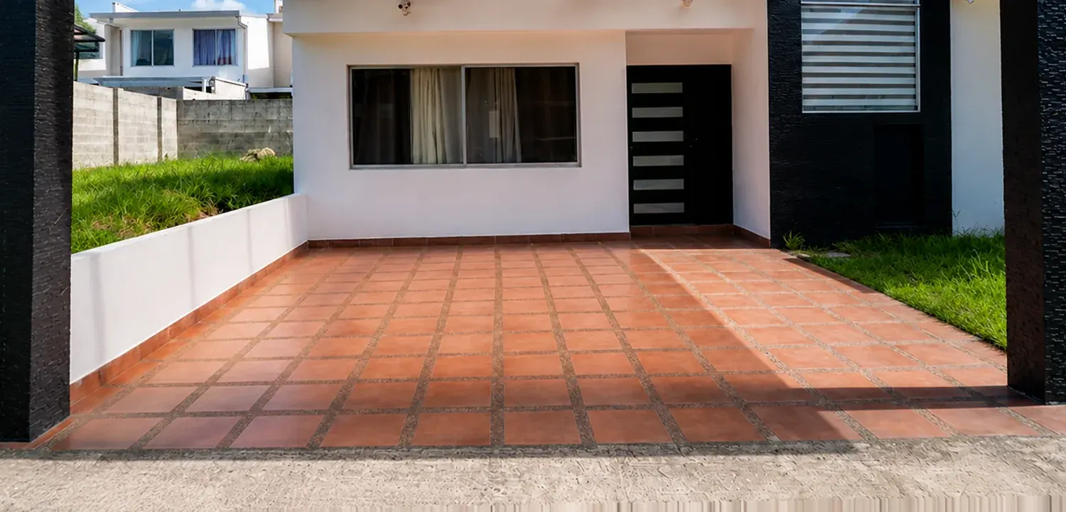 Residential carport with tile and grout before installation